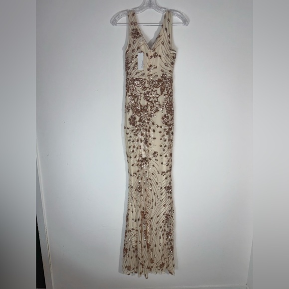 Kalinnu Champagne Sequins Mermaid Evening Gown dress Size Medium New with tags - Picture 4 of 14